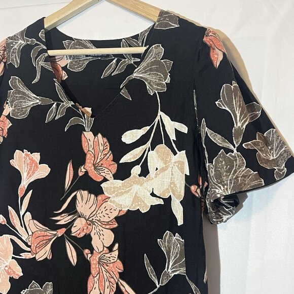 Nicole Miller Original Shift Dress Linen Blend Medium Size Floral V Neck - Picture 10 of 12